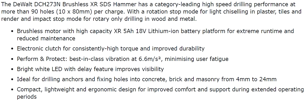 פטישון מקצועי נטען DEWALT 18V DCH273P2 TEXT